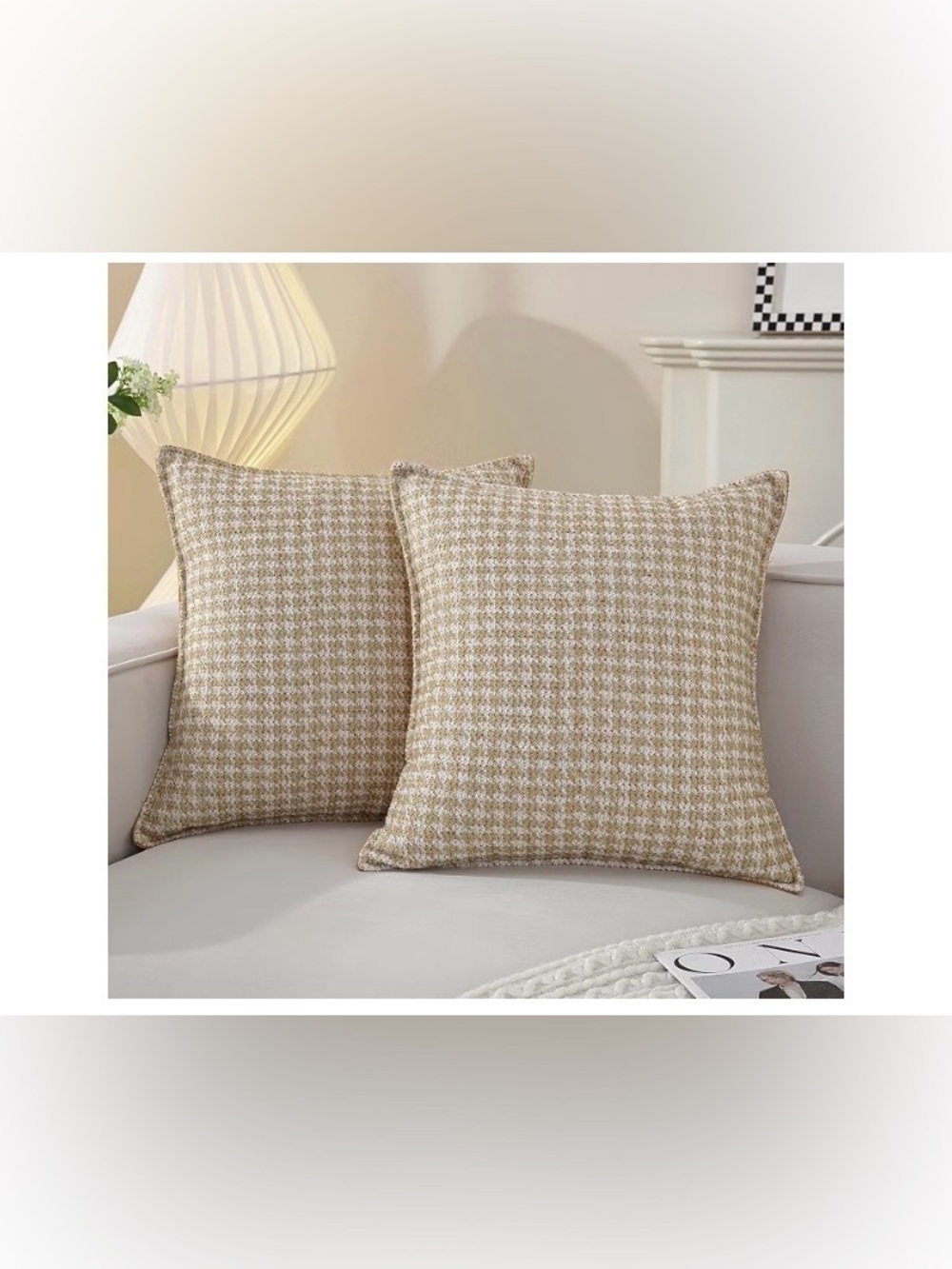 Houndstooth Throw Pillow Covers,18x18, Set of 2,Beige Yellow, NEW